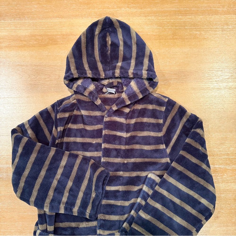 Tucker + Tate Kids’ Hooded Plush Robe Navy Eclipse Stripe Size 10/12